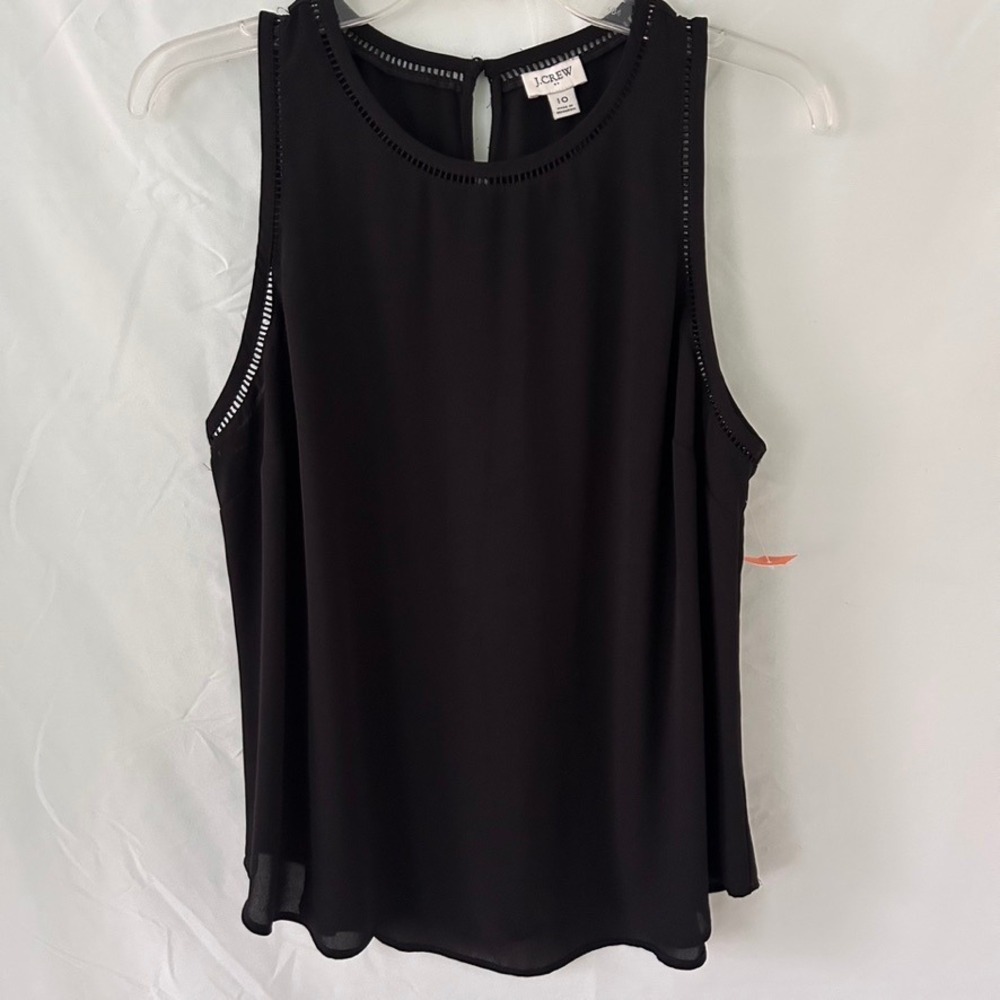 J. Crew‎ Black Sleeveless Top Embroidered Neckline Keyhole Back Women's Size 10